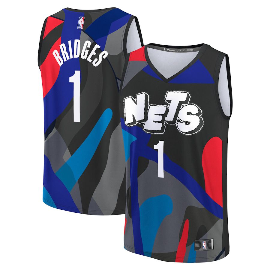 Men Brooklyn Nets 1 Mikal Bridges Fanatics Branded Black City Edition 2023-24 Fast Break NBA Jersey